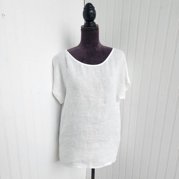 TERZO MILLENNIO 100% Linen Button Back Hi Low Coastal Top Made In ITALY White S - Picture 5 of 13